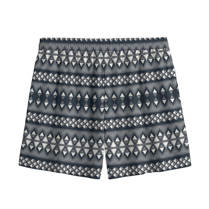 Black And White Tribal Geometric Print Mesh Shorts