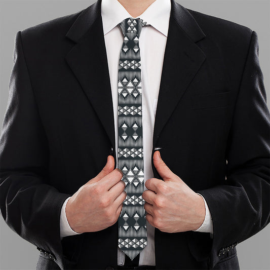 Black And White Tribal Geometric Print Necktie