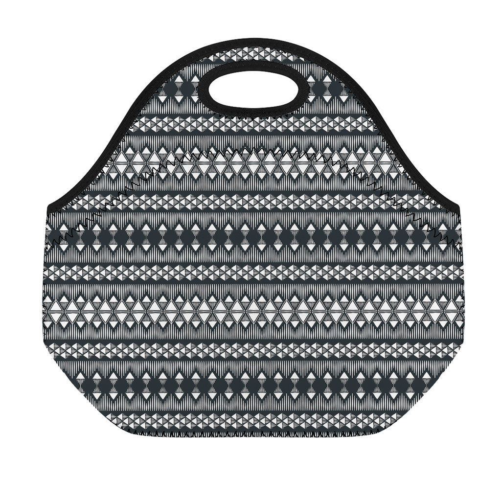 Black And White Tribal Geometric Print Neoprene Lunch Bag