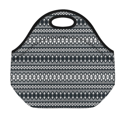 Black And White Tribal Geometric Print Neoprene Lunch Bag