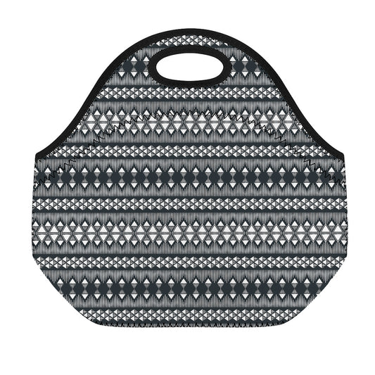 Black And White Tribal Geometric Print Neoprene Lunch Bag