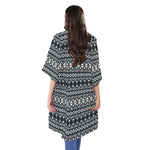 Black And White Tribal Geometric Print Open Front Beach Cover Up