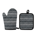 Black And White Tribal Geometric Print Oven Mitt And Pot Holder Set