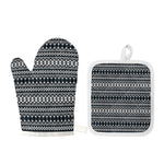 Black And White Tribal Geometric Print Oven Mitt And Pot Holder Set