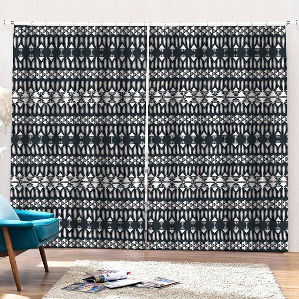Black And White Tribal Geometric Print Pencil Pleat Curtains