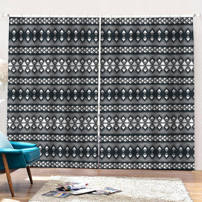 Black And White Tribal Geometric Print Pencil Pleat Curtains