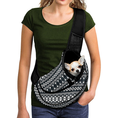 Black And White Tribal Geometric Print Pet Sling Carrier