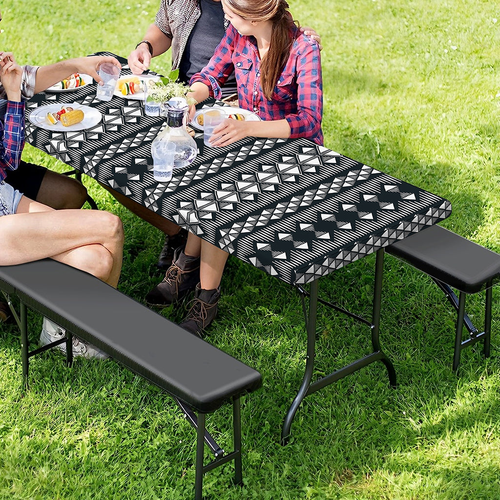 Black And White Tribal Geometric Print Picnic Table Cover