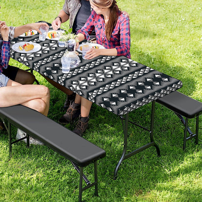 Black And White Tribal Geometric Print Picnic Table Cover