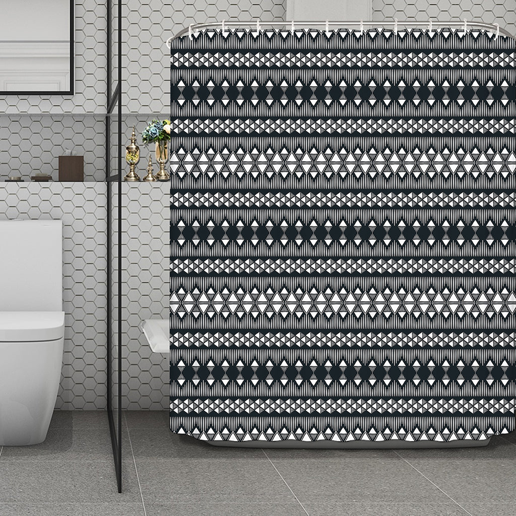 Black And White Tribal Geometric Print Polyester Shower Curtain