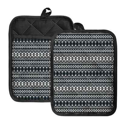 Black And White Tribal Geometric Print Pot Holders With Pocket