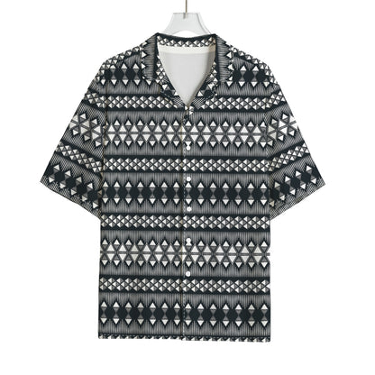 Black And White Tribal Geometric Print Rayon Hawaiian Shirt