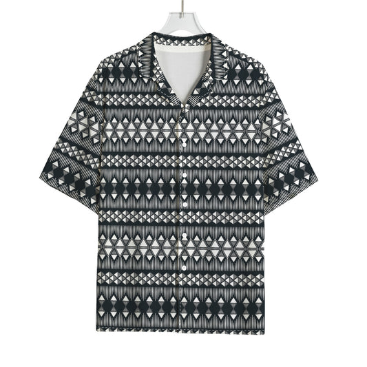 Black And White Tribal Geometric Print Rayon Hawaiian Shirt