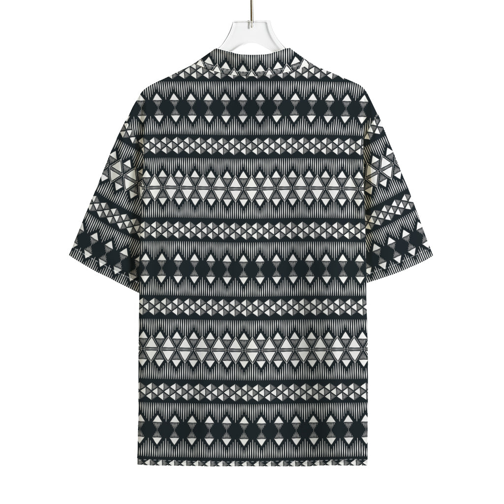 Black And White Tribal Geometric Print Rayon Hawaiian Shirt