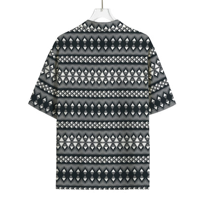 Black And White Tribal Geometric Print Rayon Hawaiian Shirt
