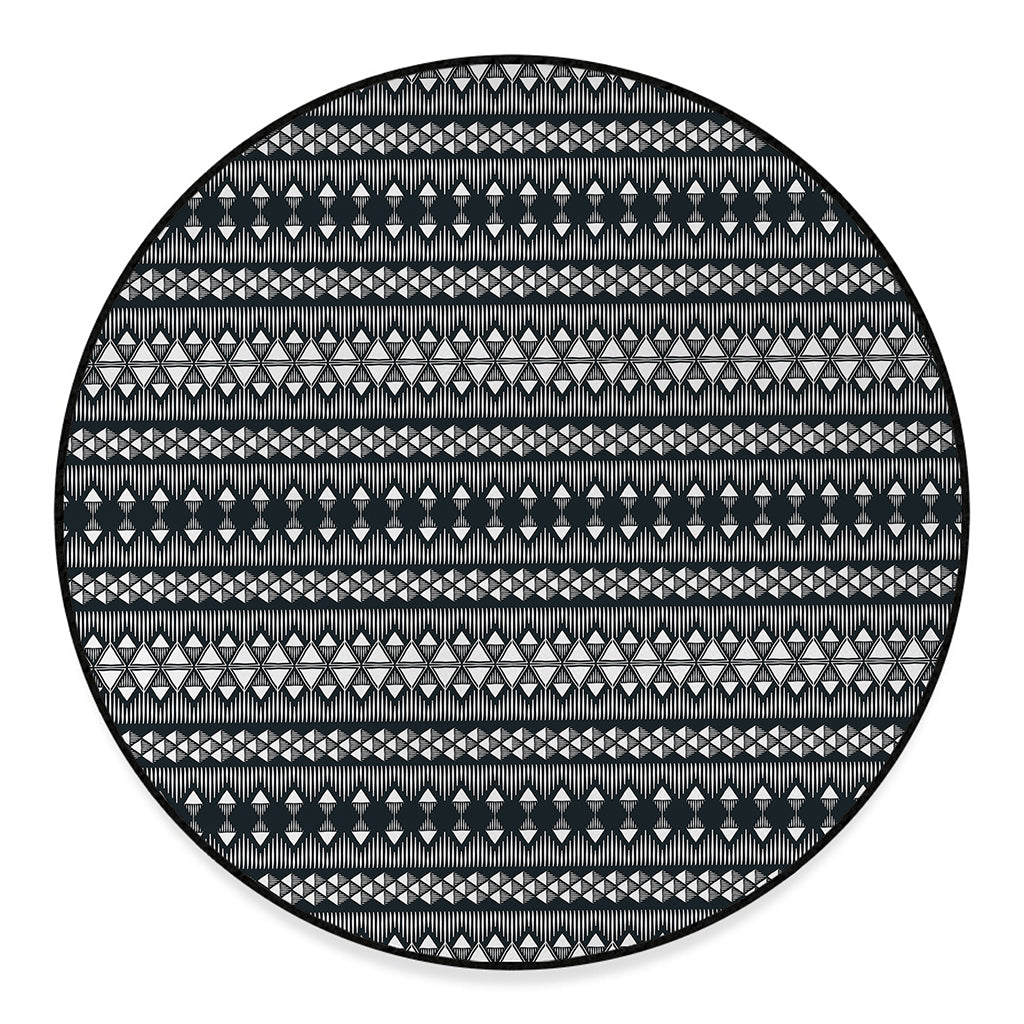 Black And White Tribal Geometric Print Round Floor Mat