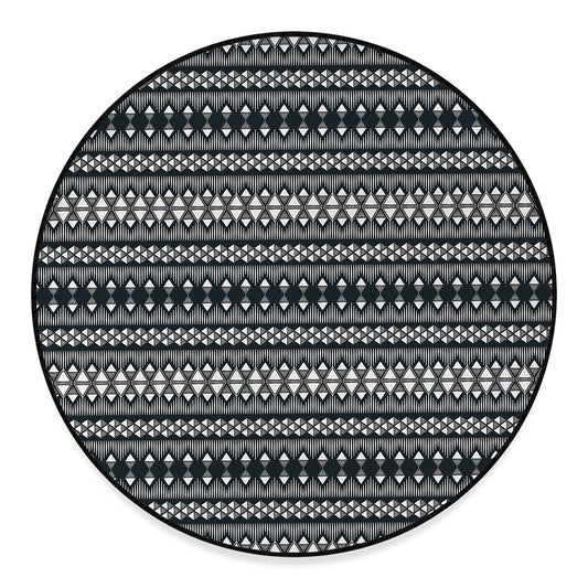 Black And White Tribal Geometric Print Round Floor Mat