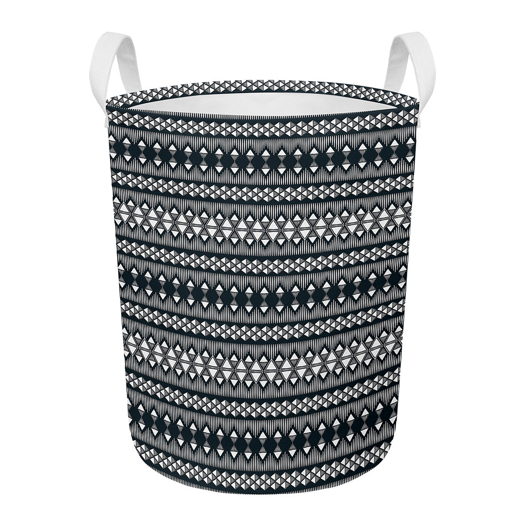 Black And White Tribal Geometric Print Round Laundry Basket