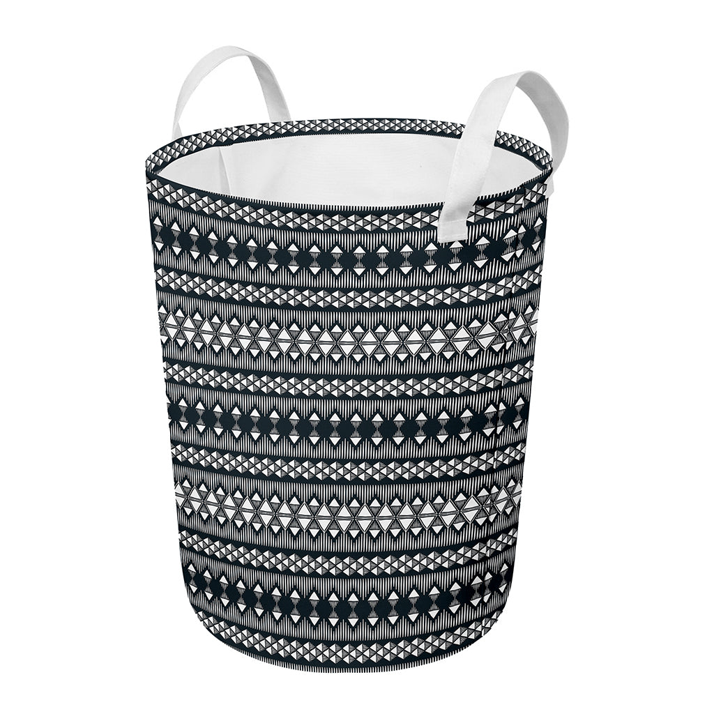 Black And White Tribal Geometric Print Round Laundry Basket