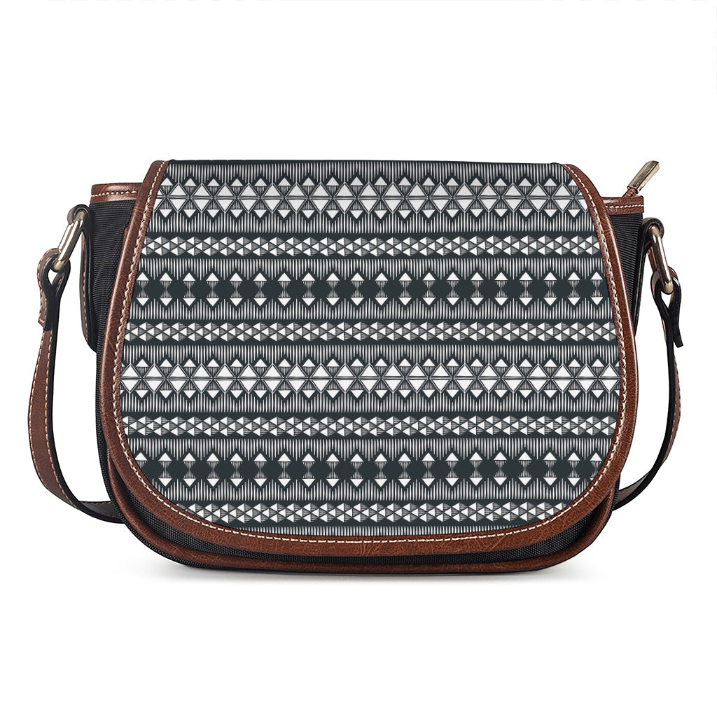 Black And White Tribal Geometric Print Saddle Bag