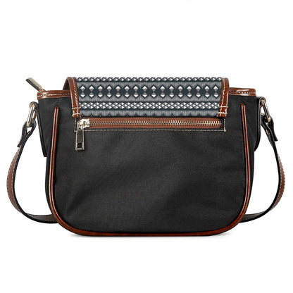 Black And White Tribal Geometric Print Saddle Bag