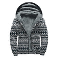 Black And White Tribal Geometric Print Sherpa Lined Zip Up Hoodie