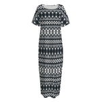 Black And White Tribal Geometric Print Short Sleeve Long Nightdress