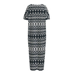 Black And White Tribal Geometric Print Short Sleeve Long Nightdress