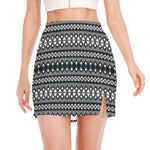Black And White Tribal Geometric Print Side Slit Mini Skirt