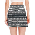 Black And White Tribal Geometric Print Side Slit Mini Skirt