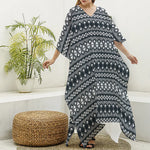 Black And White Tribal Geometric Print Silk V-Neck Kaftan Dress