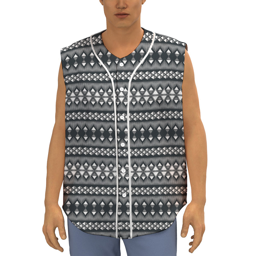 Black And White Tribal Geometric Print Sleeveless Baseball Jersey