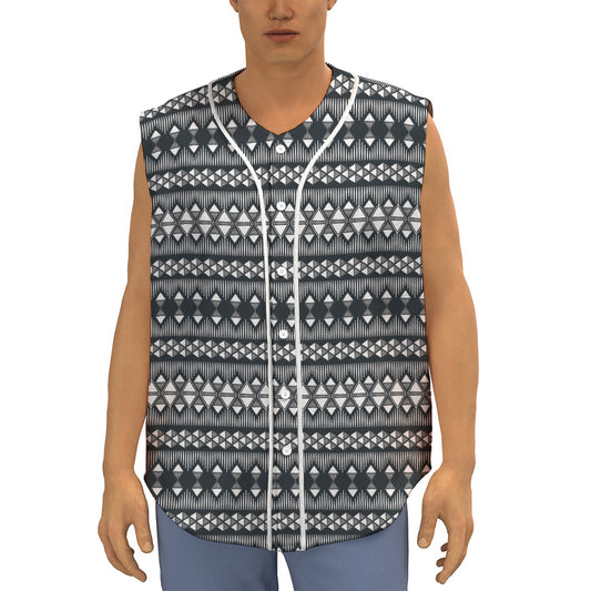 Black And White Tribal Geometric Print Sleeveless Baseball Jersey