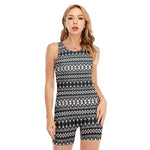 Black And White Tribal Geometric Print Sleeveless One Piece Swimsuit
