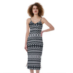 Black And White Tribal Geometric Print Slim Fit Midi Cami Dress
