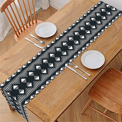 Black And White Tribal Geometric Print Table Runner
