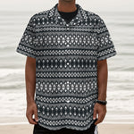 Black And White Tribal Geometric Print Textured Short Sleeve Shirt