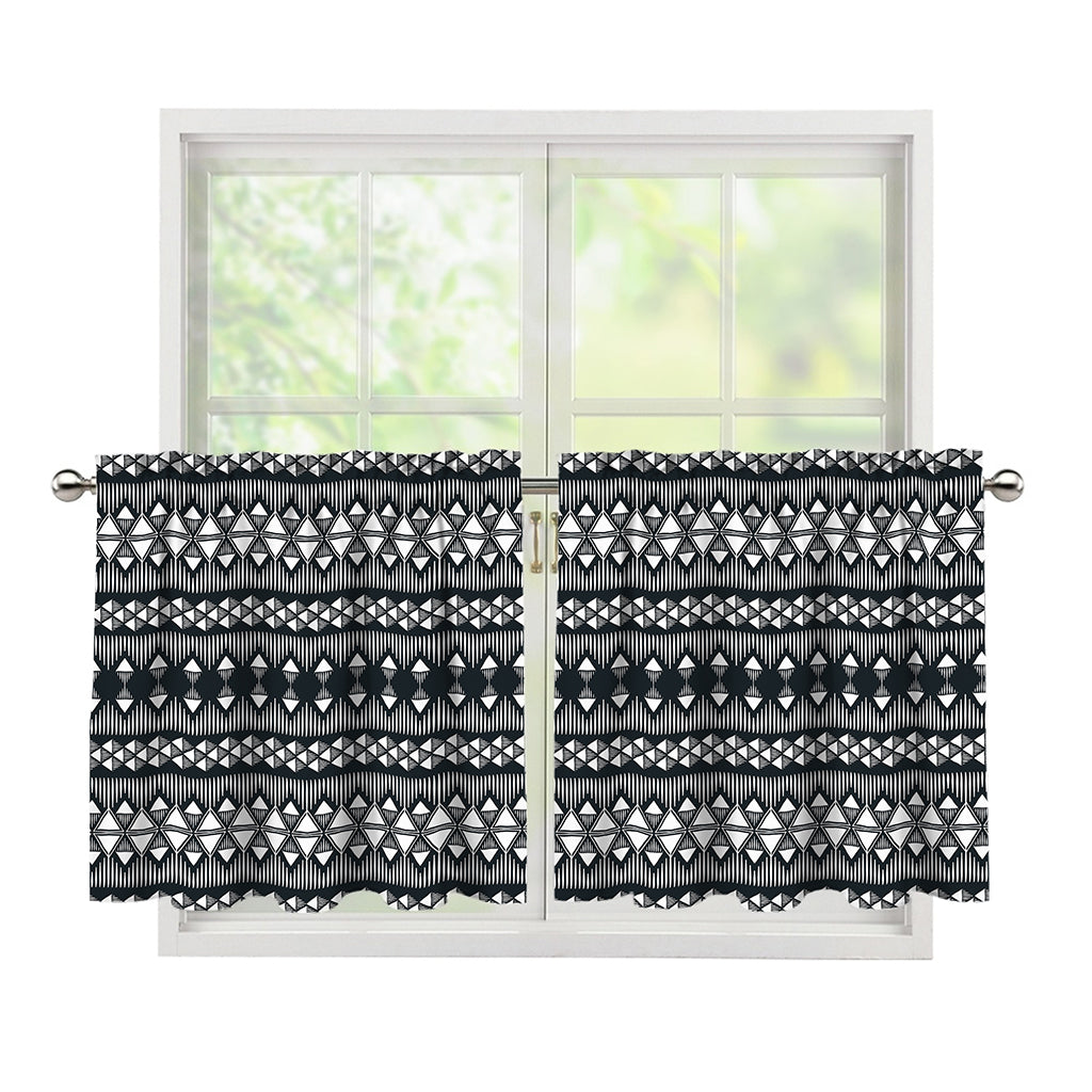 Black And White Tribal Geometric Print Tier Curtains