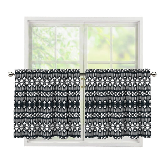 Black And White Tribal Geometric Print Tier Curtains