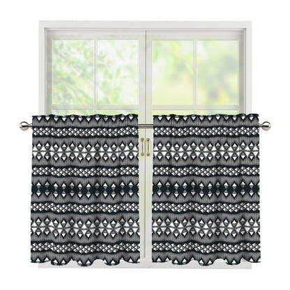Black And White Tribal Geometric Print Tier Curtains