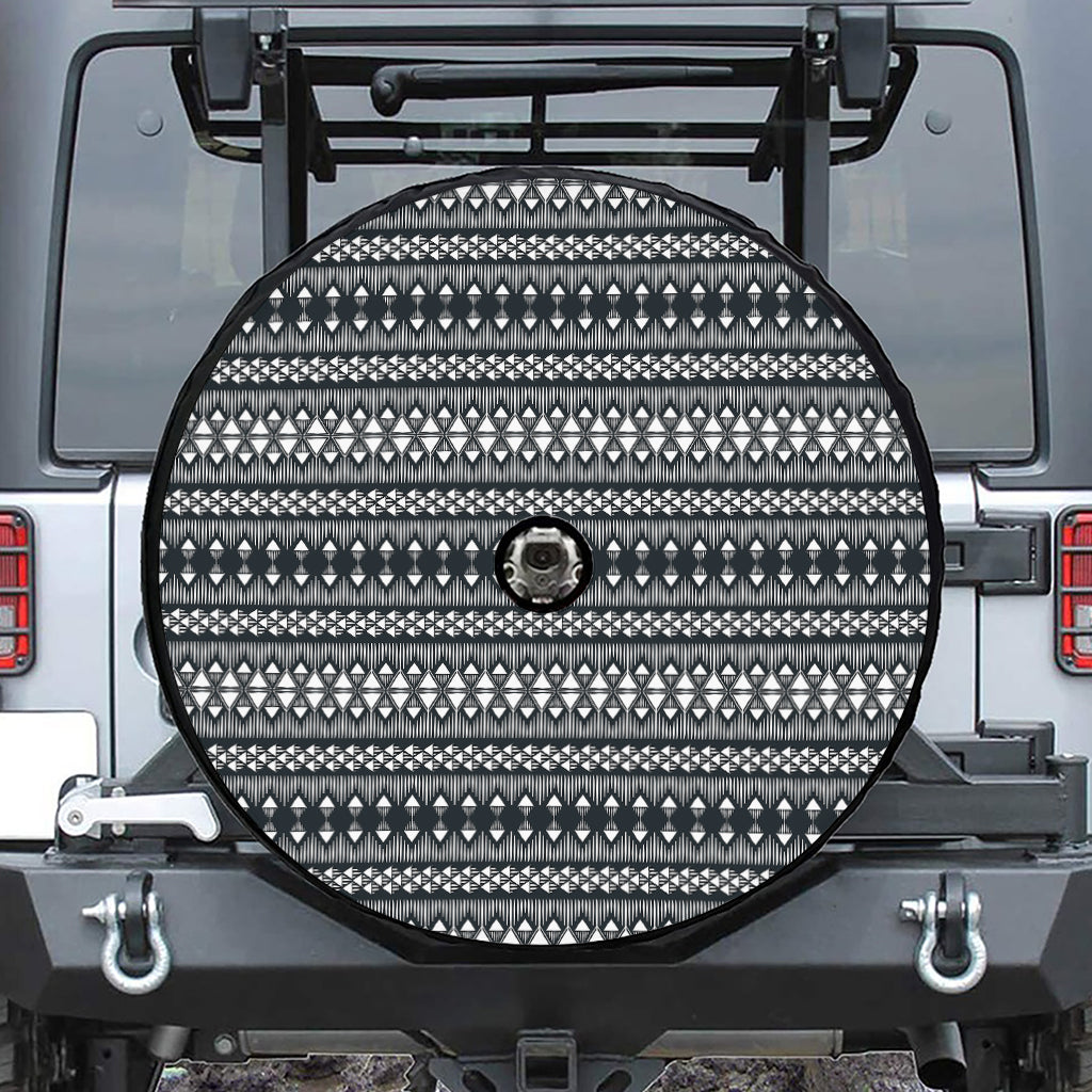 Black And White Tribal Geometric Print Tire Cover With Camera Hole