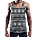 Black And White Tribal Geometric Print Men's Workout Tank Top