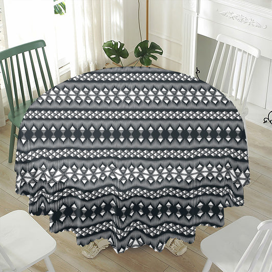 Black And White Tribal Geometric Print Waterproof Round Tablecloth