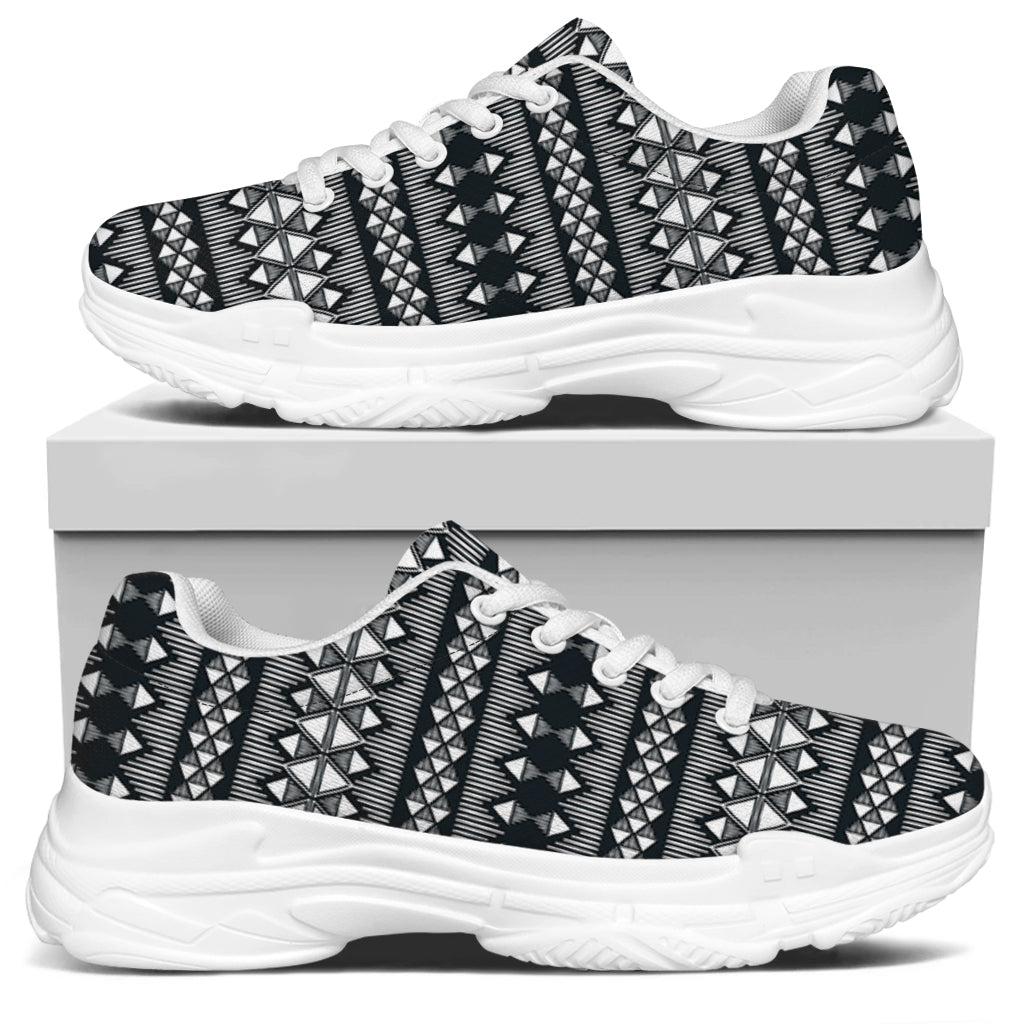 Black And White Tribal Geometric Print White Chunky Shoes