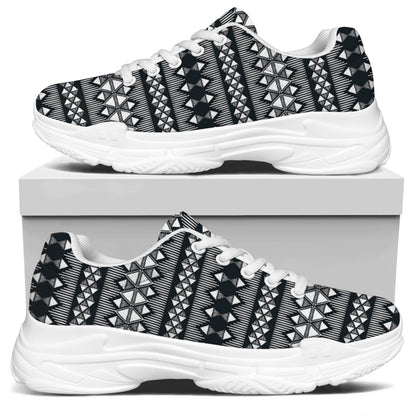 Black And White Tribal Geometric Print White Chunky Shoes
