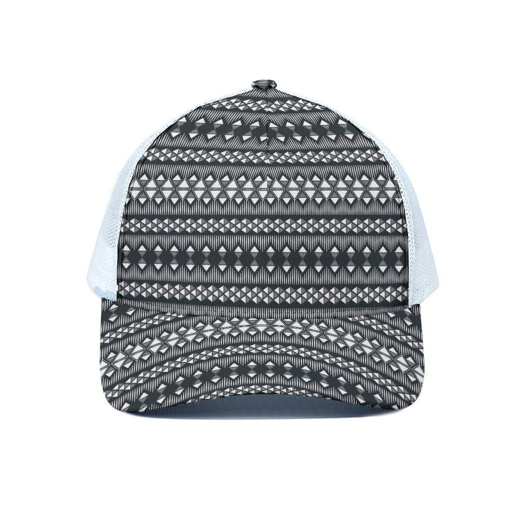 Black And White Tribal Geometric Print White Mesh Trucker Cap