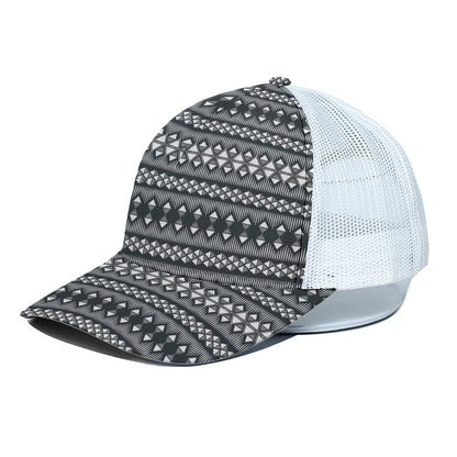 Black And White Tribal Geometric Print White Mesh Trucker Cap