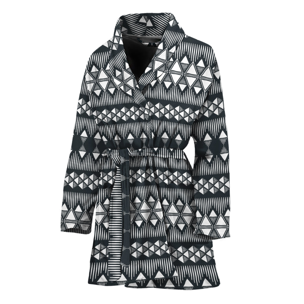 Black And White Tribal Geometric Print Women's Bathrobe