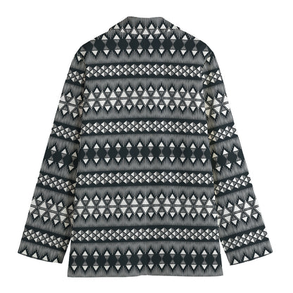 Black And White Tribal Geometric Print Women's Blazer