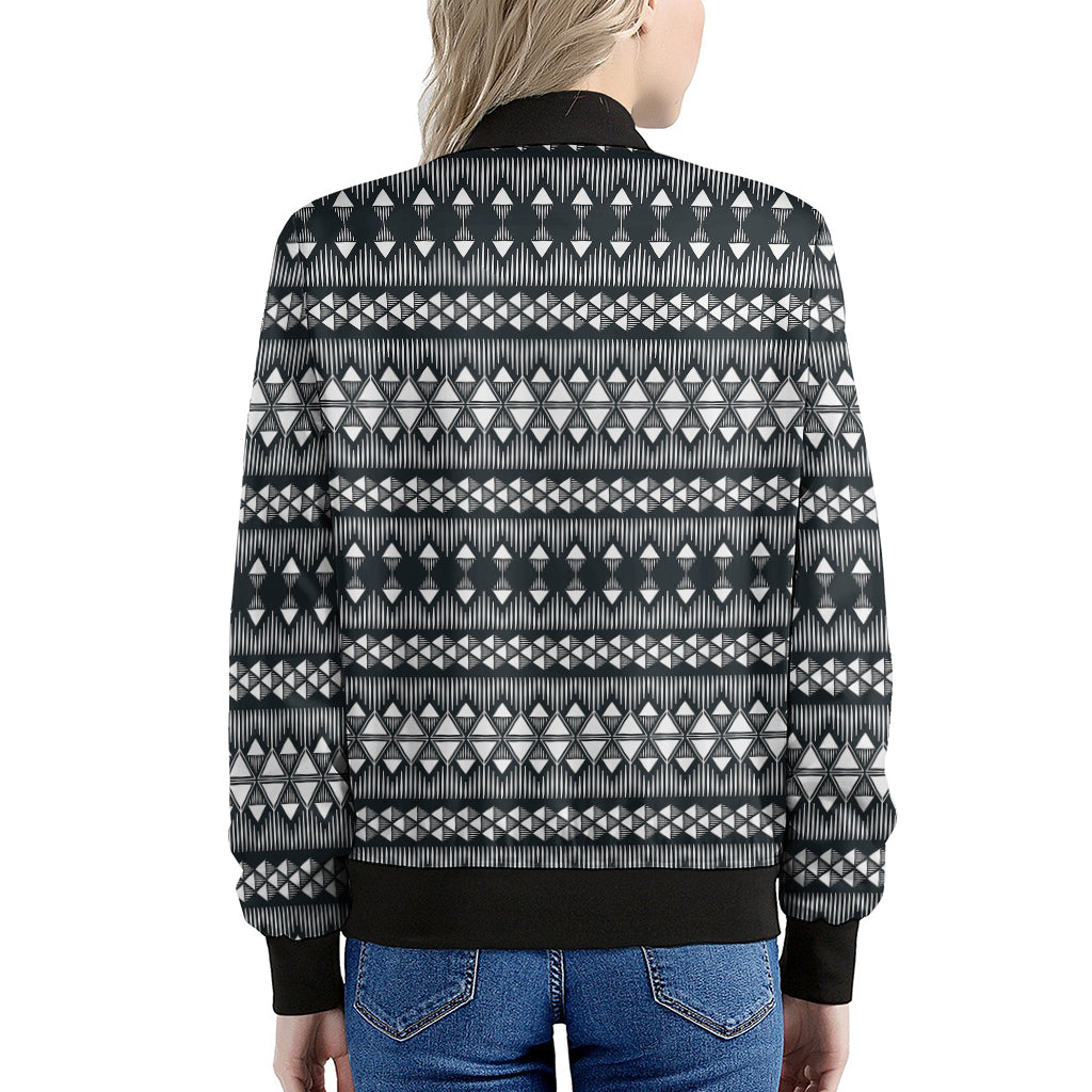 Black And White Tribal Geometric Print Women's Bomber Jacket